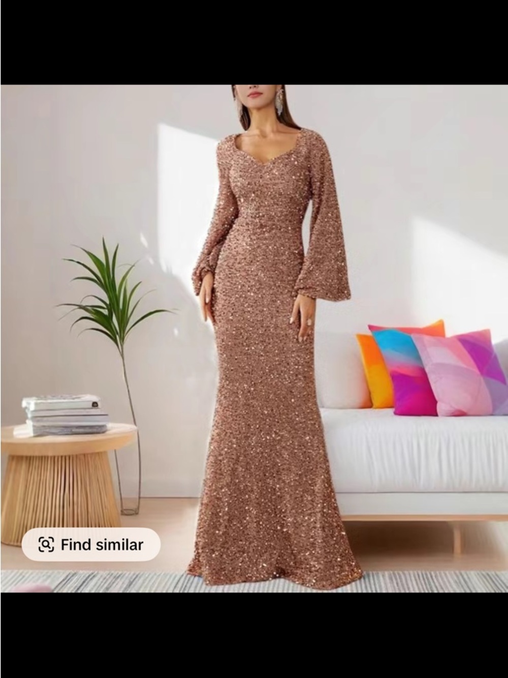 Sequin Evening Gown - Rose Gold Long Sleeve Mermaid Dress